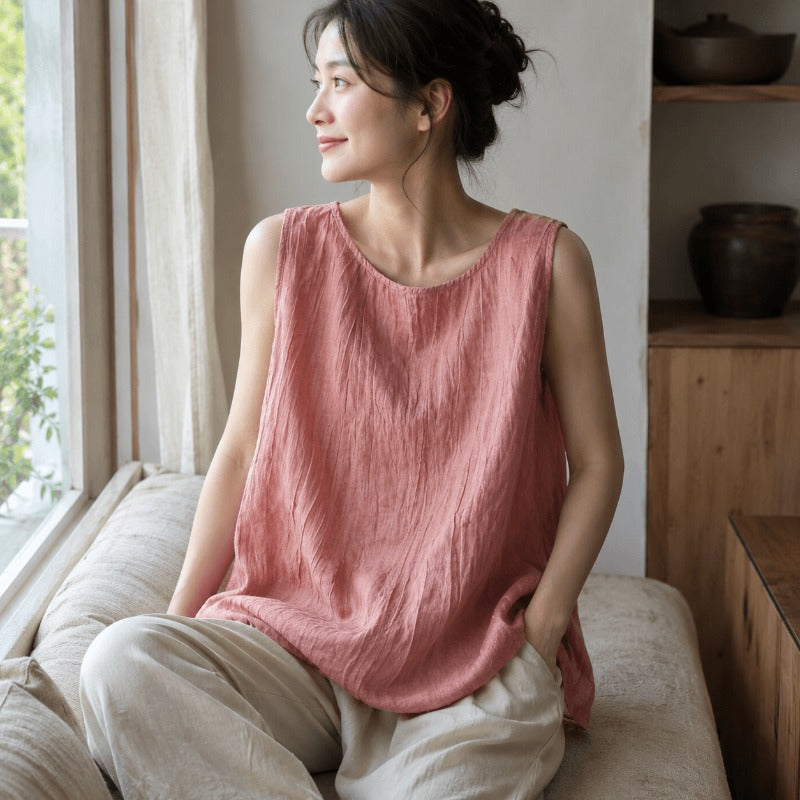 Airy Linen Cotton Yoga Tank Top | Lightweight Ease & Breathable Flow