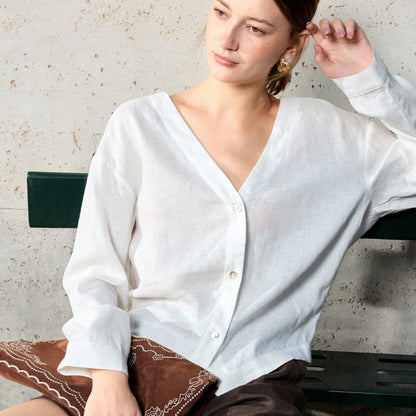 Linen V-Neck Relaxed Yoga Shirt