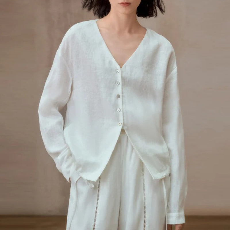 Linen V-Neck Relaxed Yoga Shirt