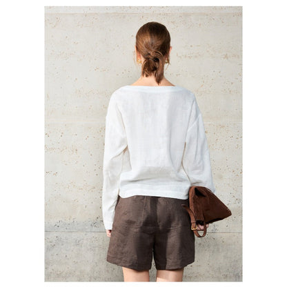Linen V-Neck Relaxed Yoga Shirt | Natural Texture & Everyday Flow