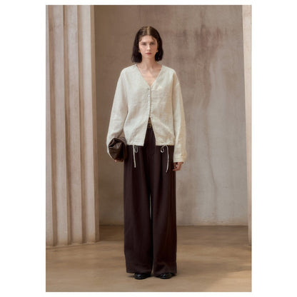 Linen V-Neck Relaxed Yoga Shirt | Natural Texture & Everyday Flow