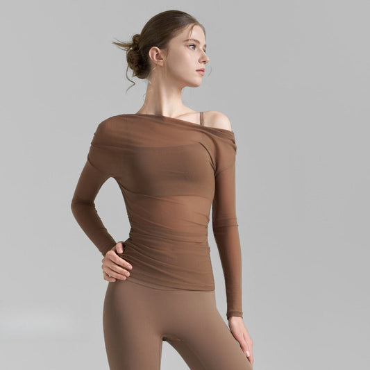 Mesh One-Shoulder Yoga Cover-Up | Light Layers for Studio & Daily Life