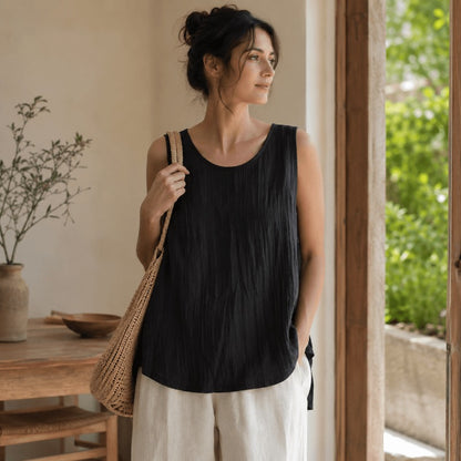 Airy Linen Cotton Yoga Tank Top | Lightweight Ease & Breathable Flow