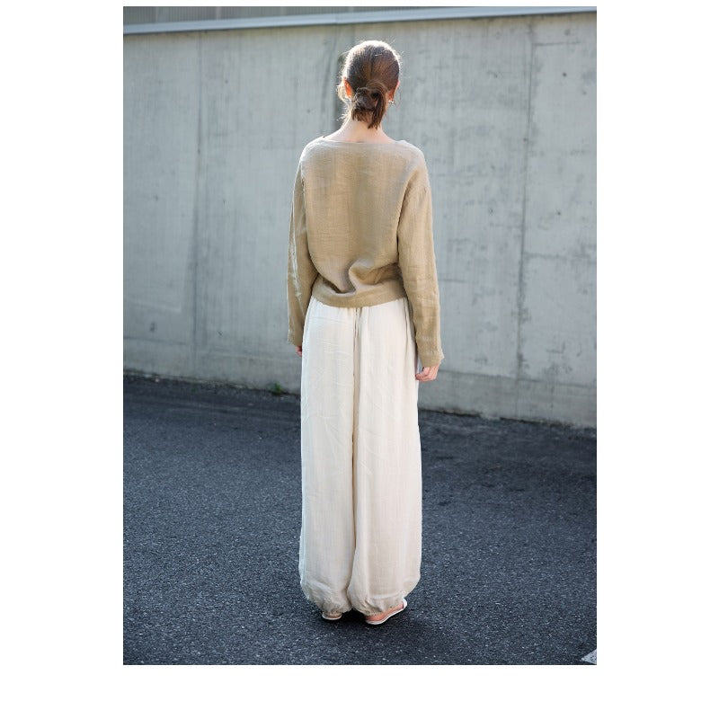 Linen V-Neck Relaxed Yoga Shirt | Natural Texture & Everyday Flow