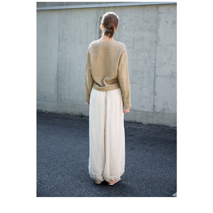 Linen V-Neck Relaxed Yoga Shirt | Natural Texture & Everyday Flow