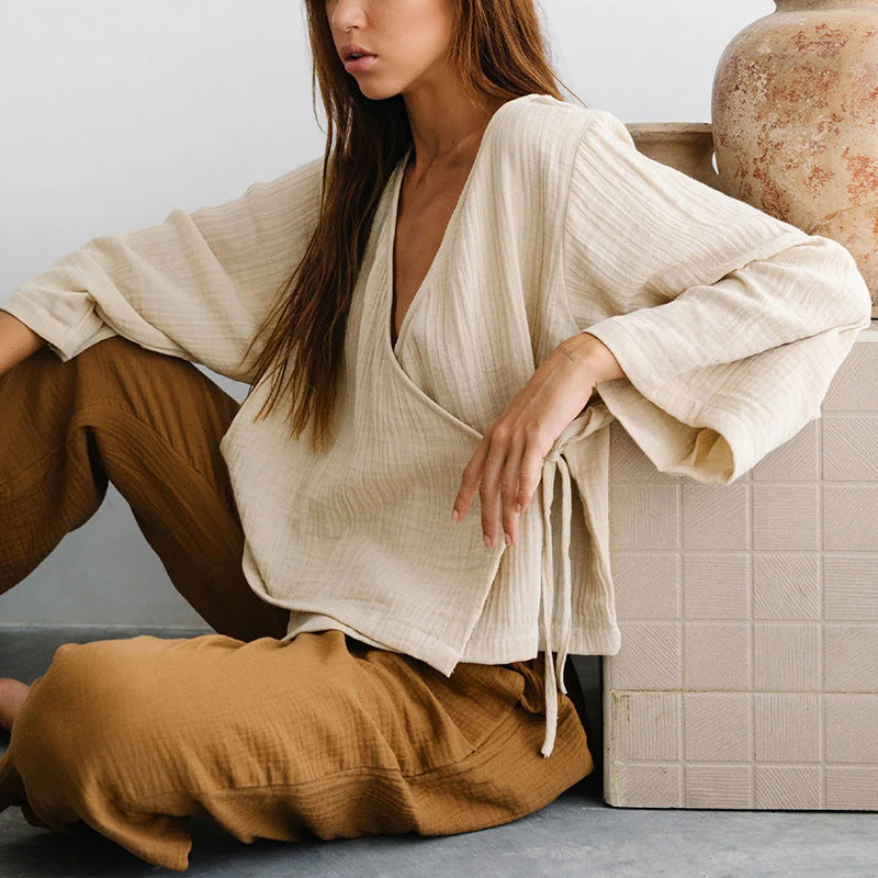 Cotton V-Neck Relaxed Yoga Shirt