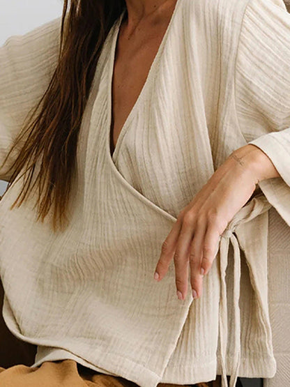 Cotton V-Neck Relaxed Yoga Shirt